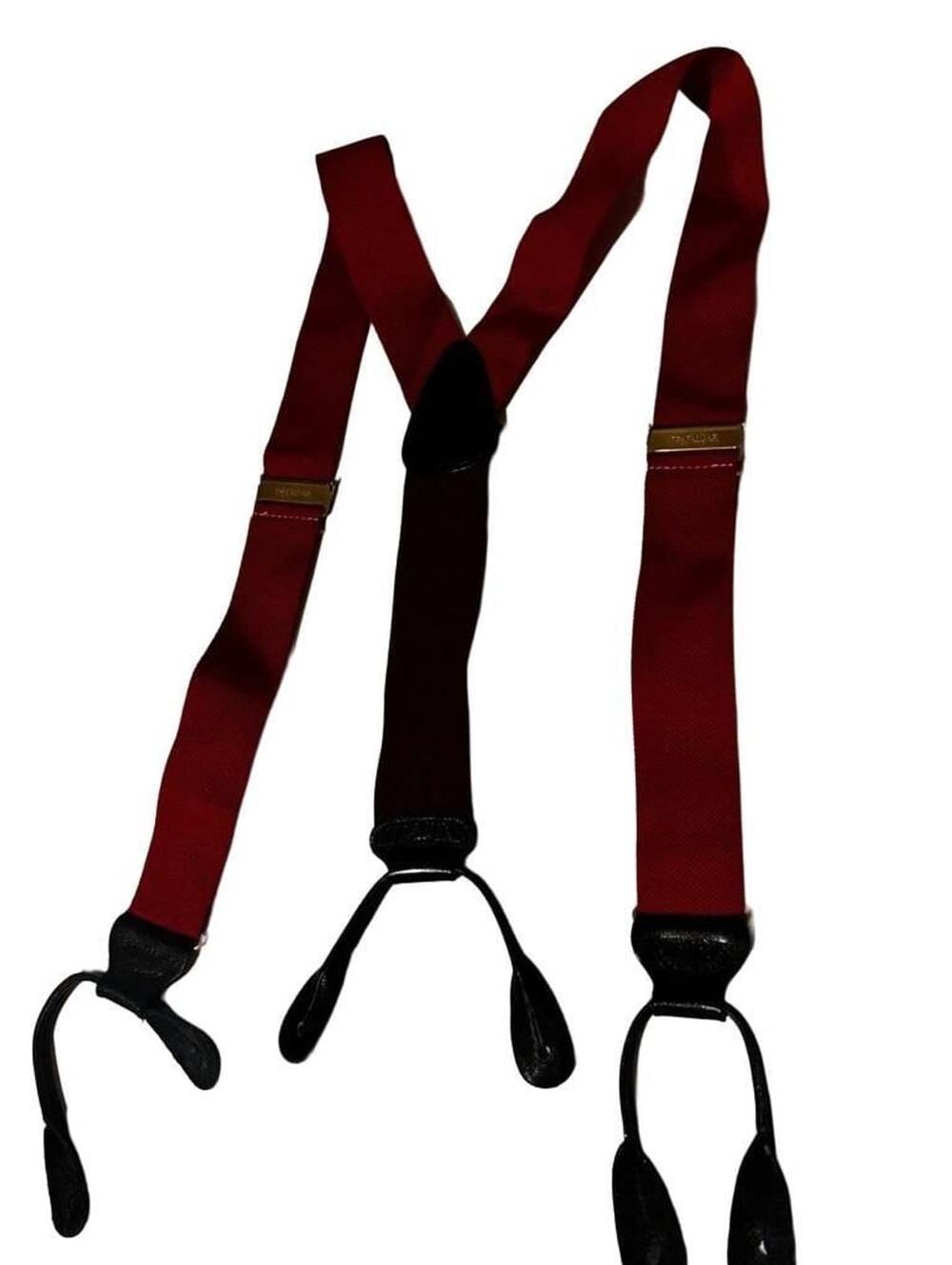 Trafalgar Men's Red Button-End Leather Trim Suspenders Braces